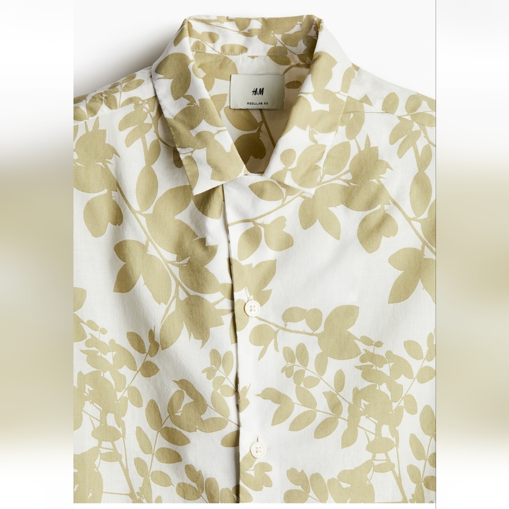 H&M Men's Beige Leaf Print Shirt